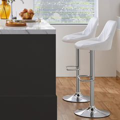Costoffs Bar Stools Set of 2 Faux Leather Swivel Barstools, Height Adjustable, Modern Bar Chairs with Ergonomic Backrest, Cushioned Seat, Chrome Footrest for Home Kitchen Island Bar Counter, Dark Grey/Black/Retro Brown/White/Light Grey
