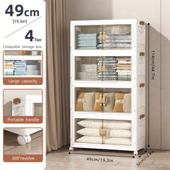 Large Foldable & Stackable Storage Cabinet with Wheels - Heavy-Duty Suitable for, Office, Dorm System, 2/3/4/5-Tier Plastic Shelving Unit with Lids, Space-Saving Foldable for Wardrobe, Bathroom, Freestanding Use