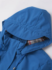 Drawstring Waist Hooded Zip Up Coat, Casual Long Sleeve Coat for Fall & Winter, Women's Clothing