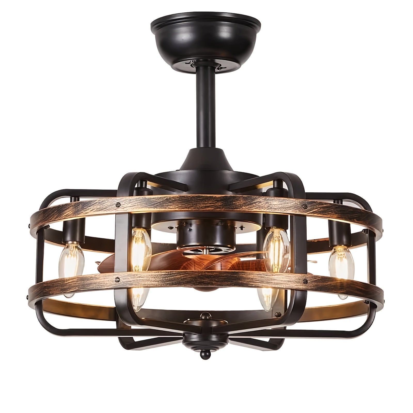 Farmhouse Ceiling Fans with Light 3 Speeds Reversible Ceiling Fan Remote Control Timing Flush Mount Low Profile Vintage Ceiling Fan with Lights Bedroom Kitchen 6* E12 Bulb