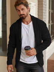Men'S Solid Cable Knit Cardigan Fall Winter Button-Up Knit Coat