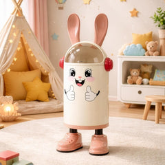 Cute Rabbit Creative Trash Can with Lid, Odor-Sealed Small Garbage Bin for Kitchen, Bathroom, Living Room, Bedroom & Office, Compact Space-Saving Design (Pink)