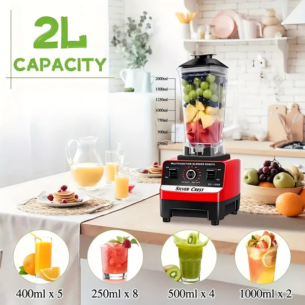 Heavy-Duty 15-Speed High-Power Blender Set with 2L+600ml Large Capacity, 6-Blade Motor & Automatic Juicer/Slushy Machine - Multifunctional Food Processor for Smoothies, Food, Ice Crushing, Shakes, Purees - Plug (220-240V)