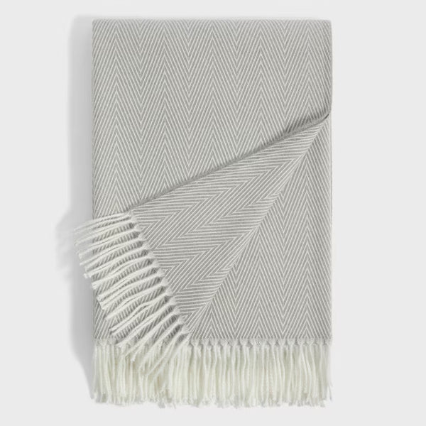 Osprey London Grey Herringbone Fringed Throw, 140 X 190 Cm