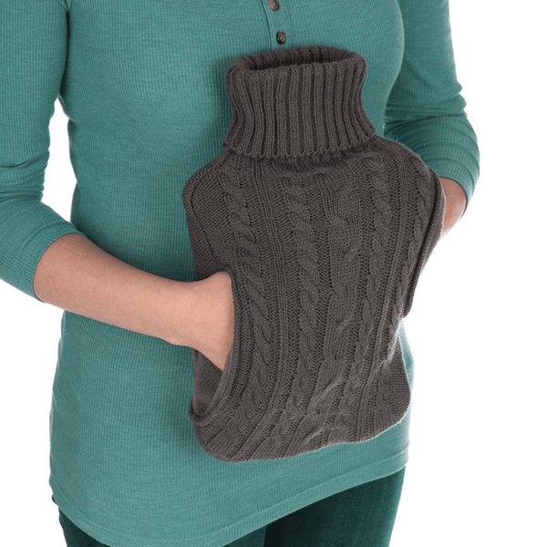 2L Hot Water Bottle with Built in Pockets & Knitted Cover Bag - Natural Rubber, Hot Water Bag for Hot and Cold Compress, Neck and Shoulder Pain – Hand Feet Warmer