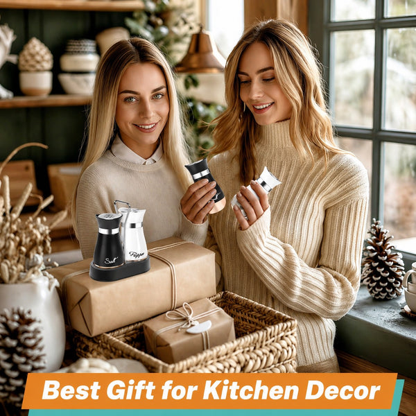 Salt and Pepper Shakers Set with Holder - Stainless Steel Seasoning Containers for Kitchen Counter Dining