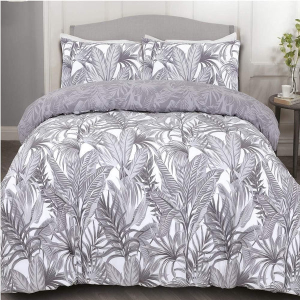 Night Comfort Breathable Duvet Cover with Pillowcases | 100% Polycotton Percale Exclusive Peyton Grey White Design | Machine Washable and Non-Allergenic Bedding Set