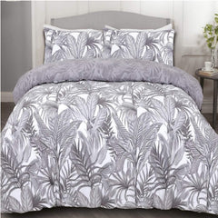 Night Comfort Breathable Duvet Cover with Pillowcases | 100% Polycotton Percale Exclusive Peyton Grey White Design | Machine Washable and Non-Allergenic Bedding Set
