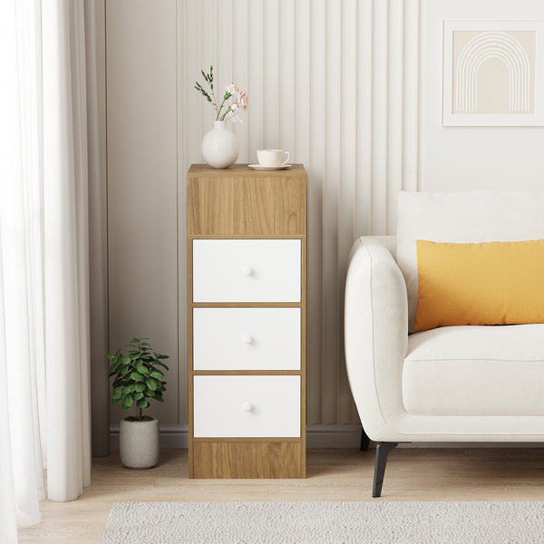 3-Drawer Bedroom Nightstand, 25cm Narrow Side Cabinet, Suitable for Small Spaces such as Bedrooms and Living Rooms, Space-Saving Design with Classic Style, Engineered Wood Top, Manufactured Wood Base, Perfect for Modern Homes, Bedroom Nightstand