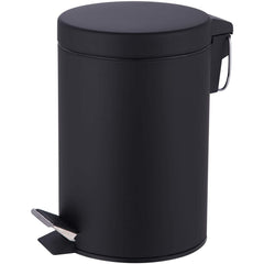 3L Pedal Bin Round Matt Black - Stainless Steel Pedal Bin with Lid - Household Rubbish Bin for Bathroom, Kitchen & Office - Rustproof Dustbin with Removable Plastic Container - Garbage