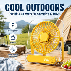 Mini Portable USB Fan Desktop Fan Rechargeable, Ultra-Quiet 5-Speed Adjustment Foldable 180 Degree Adjustable with LED Display for Office, Home, Outdoor, Camping And Travel