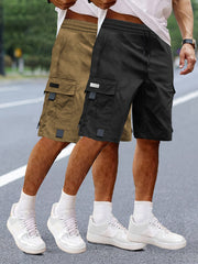 Set of 2 Men'S Summer Casual Woven Strap Cargo Shorts