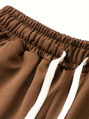 Three-pc Men's Solid Color Plain Elastic Waistband Drawstring Ribbed Cuffed Casual Jogger Pants, Men's Dress Administrative Trousers