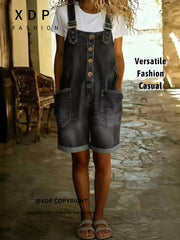 Women'S Denim Retro Summer Clothing 2026 New Fashion Dungarees with Pockets Versatile Suspenders Shorts for Lady Loose Fit Jumpsuit Perfect Outfits for Casual Occasions/Commute
