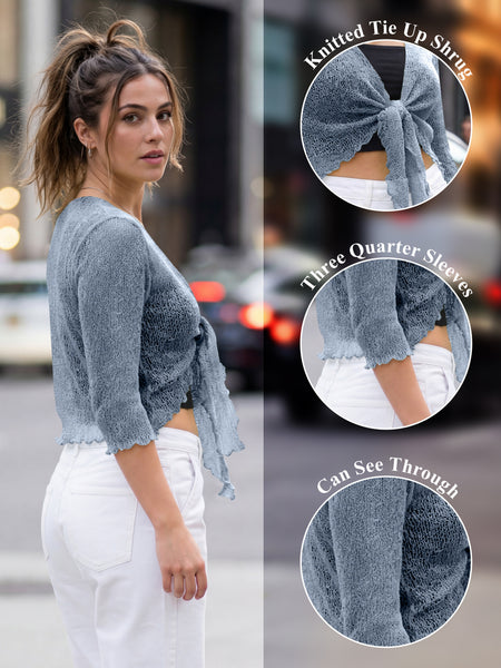 Love My Fashions Women’s Fish Net Knitted Tie Up Bolero Shrug Top Ladies 3/4 Sleeve One Size Fits All