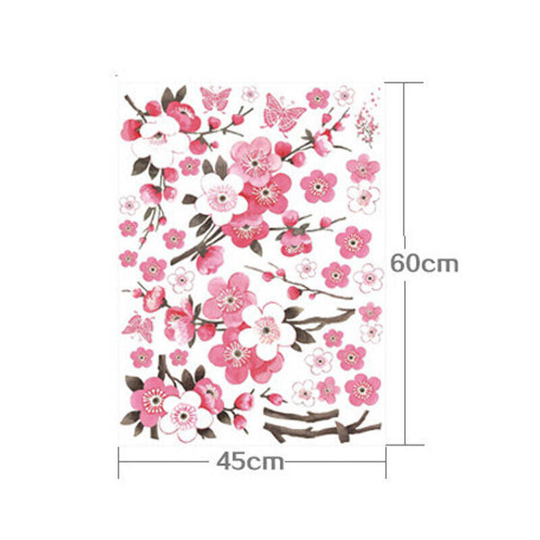 2PCS Pink Blossom Tree Flower Wall Stickers Vinyl Art Decals Glossy Polyvinyl Wall Sticker for Bedroom, Living Room, Bathroom Decor