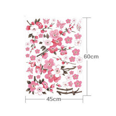 2PCS Pink Blossom Tree Flower Wall Stickers Vinyl Art Decals Glossy Polyvinyl Wall Sticker for Bedroom, Living Room, Bathroom Decor
