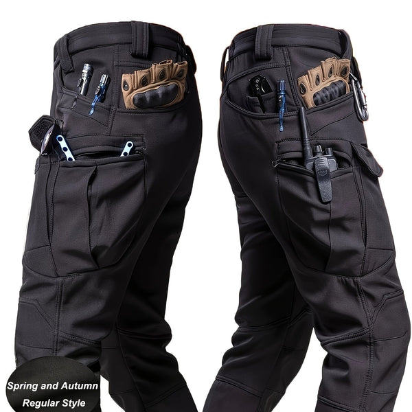 Men'S Stretchy Black Cargo Work Pants - Elastic Waist, Multi-Pocket Design for Hiking & Everyday Comfort, Durable & Comfort Fit, Outdoor Pants|Casual Cargo Pants|Glossy Finish Pant
