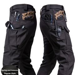 Men'S Stretchy Black Cargo Work Pants - Elastic Waist, Multi-Pocket Design for Hiking & Everyday Comfort, Durable & Comfort Fit, Outdoor Pants|Casual Cargo Pants|Glossy Finish Pant