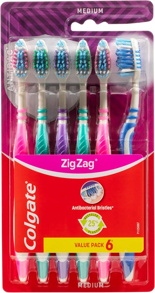 Colgate Zig Zag Medium Manual Toothbrush - Multi Angle Cross Bristles with Flexible Neck for Gum Comfort - 3 Count (Pack of 1)
