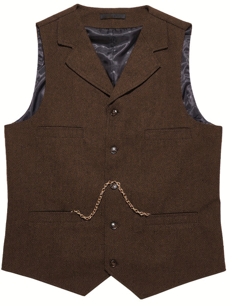 Men'S Vest Retro Fashion Groom Wedding Party Vest Men'S Herringbone Casual Business Waistcoat