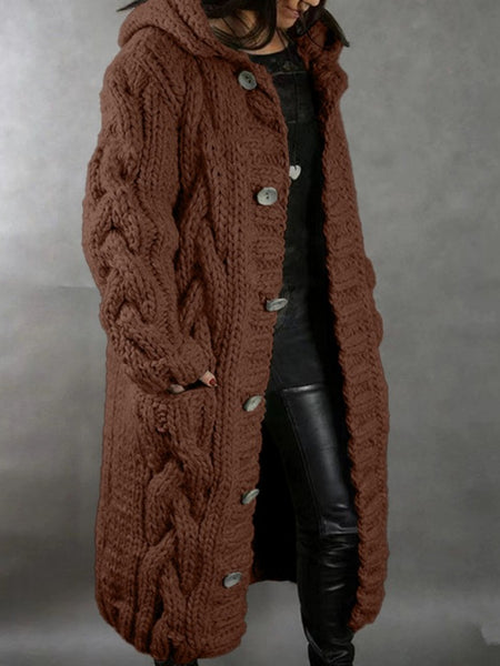 2026 New Women's Fashion Oversized Cardigan Sweater Coat, Casual Hooded Cardigan, Medium-Length Sweater Coat