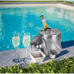 Double-Walled Stainless Steel Ice Bucket with Handle Keeps Cocktails, Beer, Wine Champagne Cold Longer Perfect for Home, Bars, Parties Outdoor Events