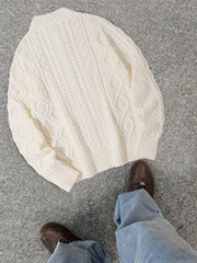 2025 Winter American Stand-Up Collar Half-Zip Knit Aran Sweater Mr. Pony Knitwear Pullover Card