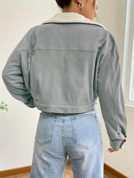Women'S Short Corduroy And Lamb Jacket for Autumn And Winter, Featuring a Fleece Collar, Versatile Korean-Style Warm Top
