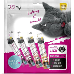 Cat Yoghurt Lickable Treats (25 Pack) Mixed Variety - Chicken, Salmon, Tuna & Shrimp – Creamy Cat Treats Made with Real Meat – 12g Each 4 Flavours
