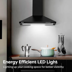 CIARRA Cooker Hood 60Cm CBCB6201 600Mm Kitchen Extractor Hood with Carbon Filters Recirculating&Ducting Wall Mounted Cooker Extractor Fan Black