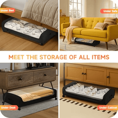 2 Sets, Underbed Storage Box, Underbed Storage Box with Wheels Lid, 96L Metal Frame, Bed Box, Organiser, Storage Bag, Foldable Underbed Box for Clothes, Shoes, Blankets, Bedding, Black, Under-Bed Storage