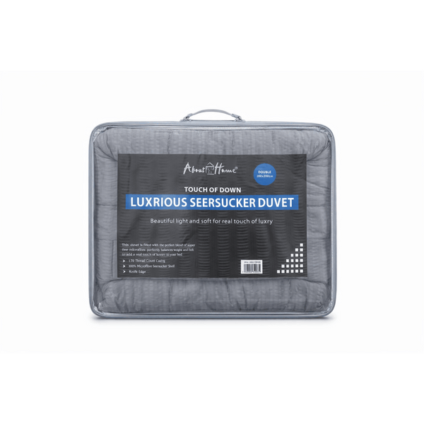 Luxury Washed Microfibre Seersucker Comforter Duvet Quilt – Soft & Lightweight All Season Bedding – White & Grey – Single, Double & King Size