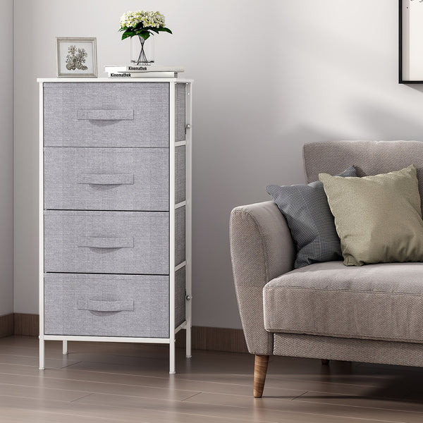 Modern Fabric 4-Drawer Dresser - Elegant Tall Tower Storage Solution With Ample Space, Featuring A Wooden Surface And Robust Metal Construction, Ideal For Contemporary Homes (Light Grey)