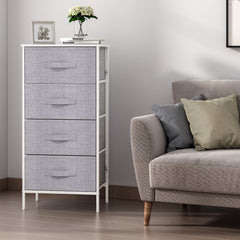Modern Fabric 4-Drawer Dresser - Elegant Tall Tower Storage Solution With Ample Space, Featuring A Wooden Surface And Robust Metal Construction, Ideal For Contemporary Homes (Light Grey)
