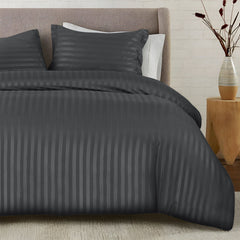 Premium Hotel Quality Satin Stripe Duvet Cover Set Double with Pillowcases | Reversible Soft Quilt Bedding | Easy Care Breathable Luxury Quilt Cover