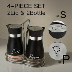 4pcs Set (2 Bottles + 2 Caps) of Adorable Glass Salt And Pepper Shakers. 4 Oz (Approx. 113.4G) Glass Salt And Pepper Shakers with Stainless Steel Caps, Suitable for Kitchen Dining Tables, Rvs, Camping, And Bbqs. Condiment Bottles, Salt And Pepper Shakers.