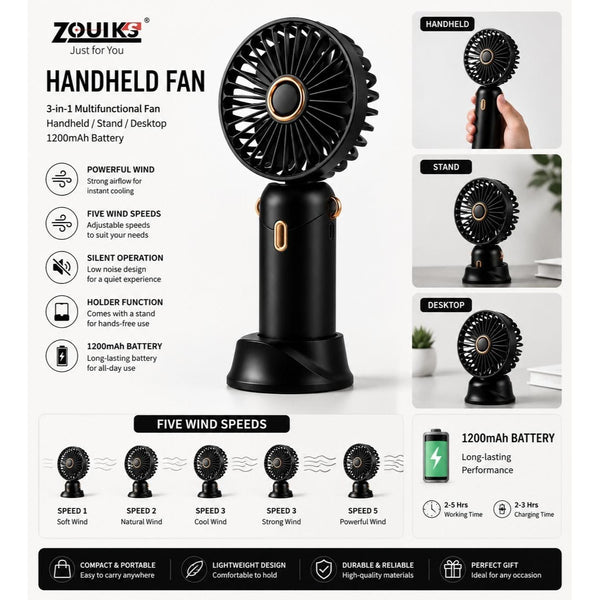 Rechargeable Handheld Fan Portable Mini USB Cooling Fan 5 Speed Silent Desktop Fan