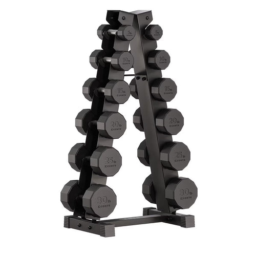 Centr 210Lbs (95Kg) Rubber Dumbbell Set with Weight Rack