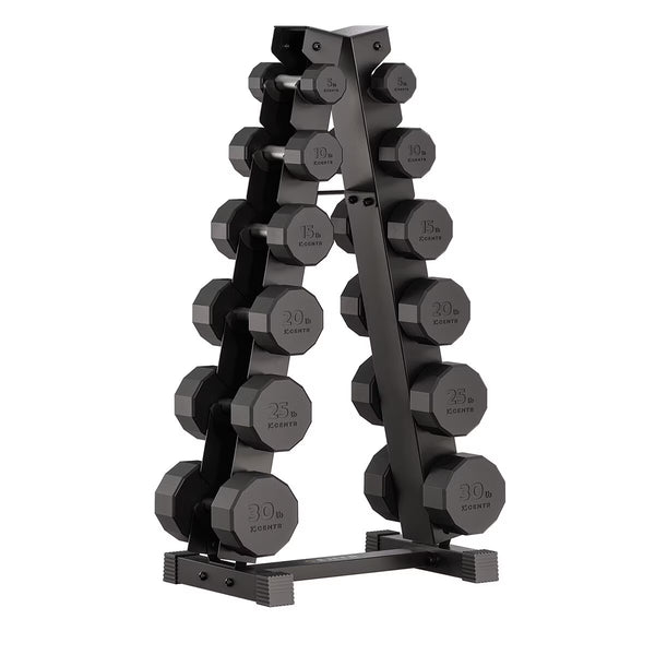 Centr 210Lbs (95Kg) Rubber Dumbbell Set with Weight Rack