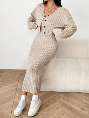 Autumn Cardigan Long Sleeve Short Top + Dress Set