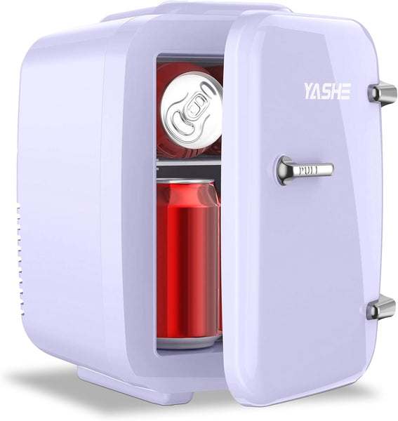 YASHE Mini Fridge, 4 Liter/6 Cans Small Fridgerator for Bedroom, AC/DC Thermoelectric Cooler and Warmer for Skincare Drink Office Dorm Car, Pink