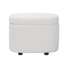 1pc Plush Teddy Round Upholstered Storage Ottoman Stool - 60x40x45cm Lidded Footrest with Hidden Storage Space | Multi-Functional Shoe Changing Bench for Living Room, Bedroom & Entryway | 3cm Black Plastic Legs (Green/White)
