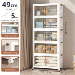 Large Foldable & Stackable Storage Cabinet with Wheels - Heavy-Duty Suitable for, Office, Dorm System, 2/3/4/5-Tier Plastic Shelving Unit with Lids, Space-Saving Foldable for Wardrobe, Bathroom, Freestanding Use