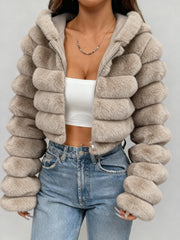 Exclusive New Autumn/Winter Collection: Elegant Three-Dimensional Women's Autumn/Winter Hooded Plush Outerwear, Stylish and Warm Autumn/Winter Outfit