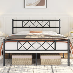 Costoffs Bed Frame, Simple Metal Bed Frame, Metal-Framed Bed Base with Storage, Bed Foundation for Small Space, Easy Assembly Bed Foundation with Cross-design Headboard and Footboard for Bedrooms, Single/Double/king, Black/White/Pink
