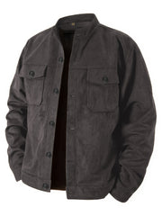 Men'S Casual Velvet Jacket with Pockets, Casual Long Sleeve Stand Collar Button-Up Coat