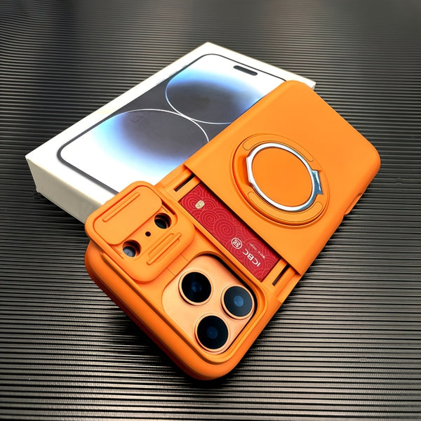 Phone Case - Luxury Armored Phone Case for Iphone 17 Pro Max Sliding Lens Cover Protection 360 Degree Rotating Bracket Card Holder Design Adsorption Car Mount Shockproof Anti Shock Protection Cover