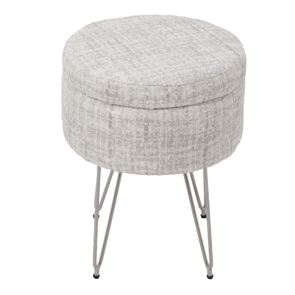 1pc Round Footrest Stool Ottoman with Storage, Makeup Vanity Chair Stool Side Table, Dressing Table Stool with Metal Legs, Couch Stool Portable Space-saving Lounge Chair for Living Room Bedroom Office Kitchen, 38x38x48cm (White)