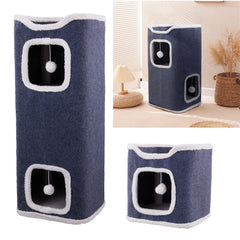 Large Cat Bed Cat House Cave & Tower Foldable Indoor 1/2/3 Layer with Hanging Toy Ball for Small Medium Pets, Large Cats Cube Bed Cave with Hideaway Condos